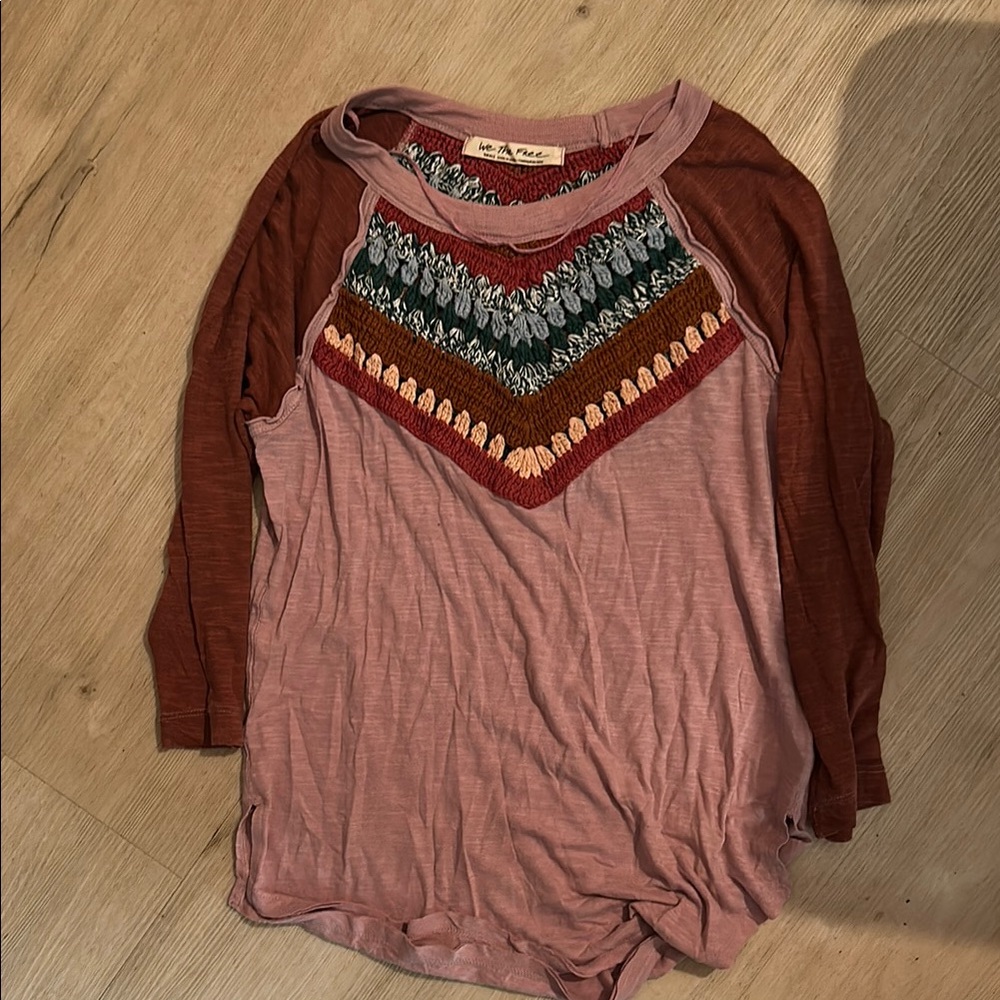 Free People Graphic Pink and Red Long Sleeve Tee